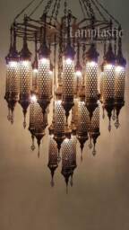 Extra Large Handmade Blow Glass Chandelier, Moroccan Bohemian Decor