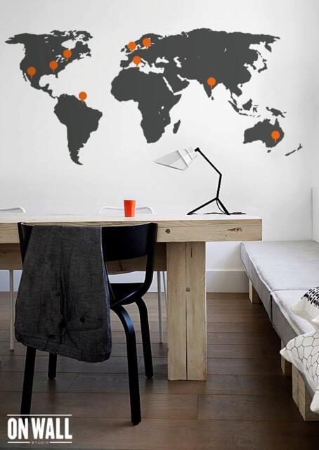 Push Pin Decal- Large World Map Wall Sticker With Point Signs, Travelers Dream - Wm004 - image 1