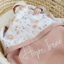 Embroidered Name Baby Blanket, Personalized Organic Cotton Muslin Swaddle, Lightweight Woodland Summer Blanket - thumbnail 3