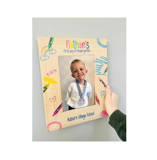 First Day Of School Personalised Solid Oak Photo Frame, Starting Nursery, Pre-School, Starter Gift, Son, Daughter, Girl, Boy, Pencils - image 1