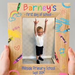 First Day Of School Personalised Solid Oak Photo Frame, Starting Nursery, Pre-School, Starter Gift, Son, Daughter, Girl, Boy, Pencils - thumbnail 2