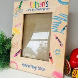 First Day Of School Personalised Solid Oak Photo Frame, Starting Nursery, Pre-School, Starter Gift, Son, Daughter, Girl, Boy, Pencils - thumbnail 3