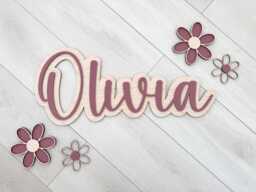 Wooden Natural Wood Large 60cm Flower Name Plaque/Sign - Baby Nursery Girls Bedroom Decor Wall Hanging - thumbnail 1