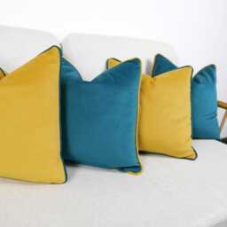 Sale Velvet Scatter Cushion Covers With Contrasting Piping in Luxury Plush Velvet. Orange, Mustard, Green, Teal, Navy Throw Pillows - thumbnail 2
