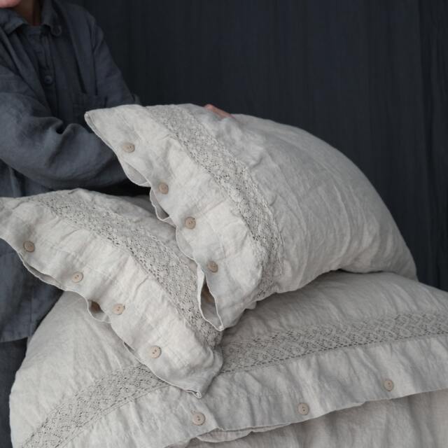 Linen Duvet Cover Set Of Duvet Cover & Pillowcases With Lace. Natural French Linen Bedding Set. Mooshop Pure Bedding - image 1