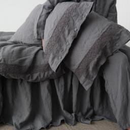 Linen Duvet Cover Set Of Duvet Cover & Pillowcases With Lace. Natural French Linen Bedding Set. Mooshop Pure Bedding - thumbnail 3