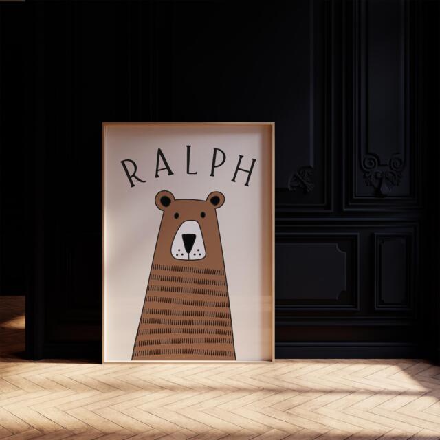 Personalised Bear Name Nursery Print, Unframed, A1/A2/A3/A4/A5, Typography Art Bold Wall Art, Kids Print - image 1