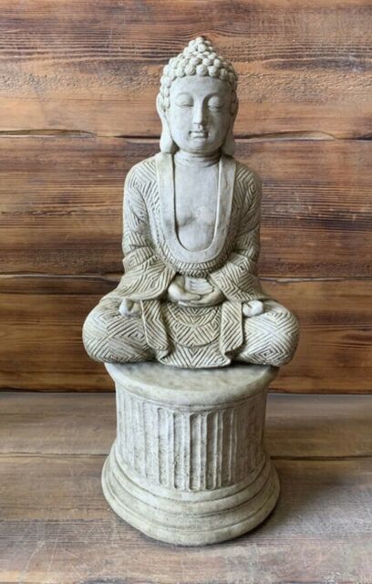 stone Garden Large Maze Robe Buddha On Plinth Natural Gift Concrete Ornament - image 1