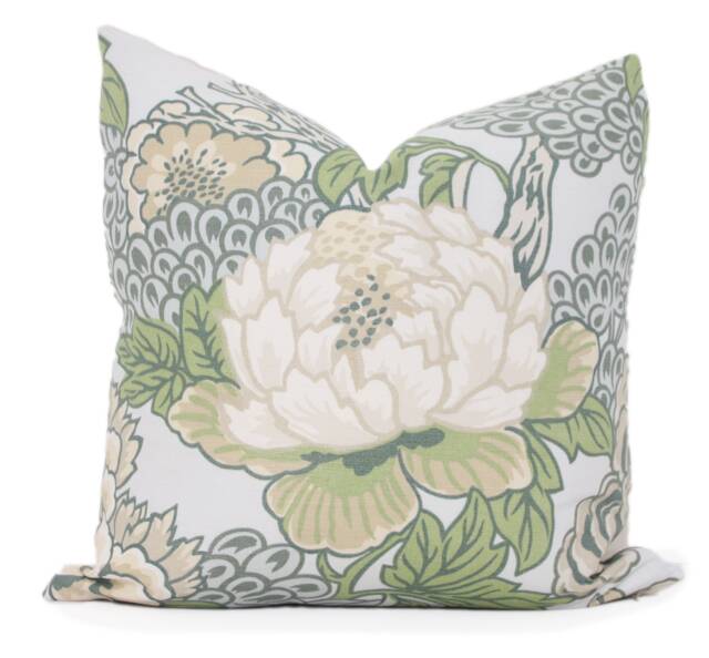 Chinoiserie Floral Pillow Cover Thibaut Honshu Robins Egg Linen Blend - image 1