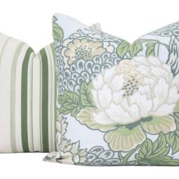 Chinoiserie Floral Pillow Cover Thibaut Honshu Robins Egg Linen Blend - thumbnail 2