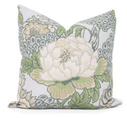 Chinoiserie Floral Pillow Cover Thibaut Honshu Robins Egg Linen Blend - thumbnail 1