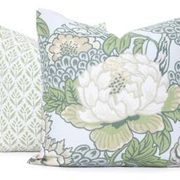 Chinoiserie Floral Pillow Cover Thibaut Honshu Robins Egg Linen Blend - thumbnail 3