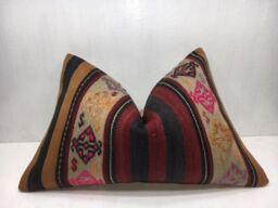 Vintage Handwoven Kilim Pillow, Bohemian Turkish Throw Pillow - 16x24 - thumbnail 1