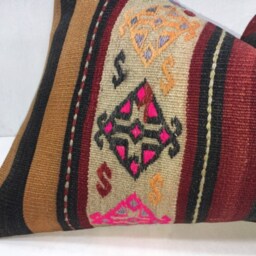 Vintage Handwoven Kilim Pillow, Bohemian Turkish Throw Pillow - 16x24 - thumbnail 3