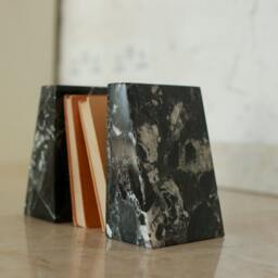 Black Marble Wedge Bookends - Book Holder Shelf Organiser End Luxury Natural Stone Mantelpiece Ornament Home Office Tidy - thumbnail 3