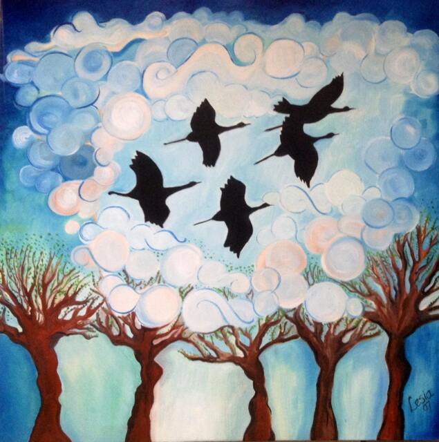 Wild Geese Migration Oil Painting, Gallery Canvas Art, 24x24 - image 1