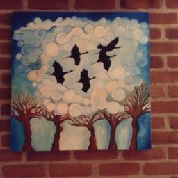 Wild Geese Migration Oil Painting, Gallery Canvas Art, 24x24 - thumbnail 2