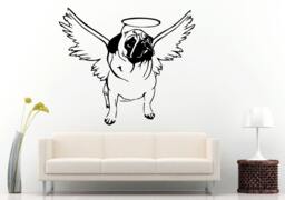 All Pug Dogs Go To Haven Cute Face Angel Wings Animal Breed Wall Decal Vinyl Sticker Mural Room Decor L595 - thumbnail 1