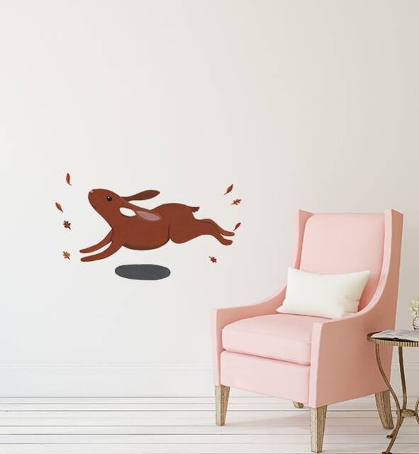 Bunny Hopping in Autumn Leaves Wall Sticker Decal - Nursery Stickers, Animal Decals, Home Decor, Baby Room, Art, Girl, Boy