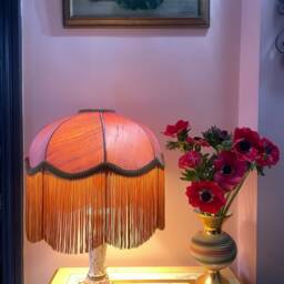 Handmade Silk Fringe Lampshade, Antique Rose, Art Deco Style, 14 Inch - thumbnail 2