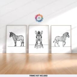 Minimalist Zebra Prints - Set Of 3 Posters - Line Drawing Decor Print Animal Wall Art Wildlife Gifts Pictures Zebras Black/White - thumbnail 2