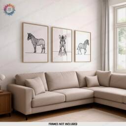 Minimalist Zebra Prints - Set Of 3 Posters - Line Drawing Decor Print Animal Wall Art Wildlife Gifts Pictures Zebras Black/White - thumbnail 1