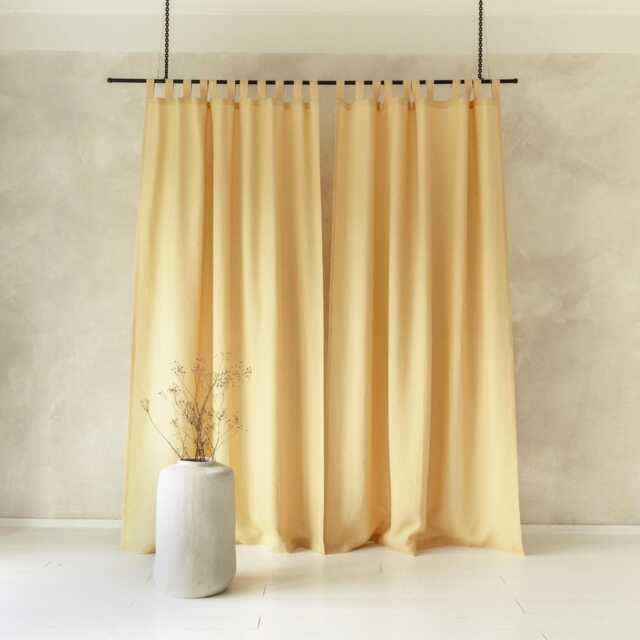 Linen Tab Top Curtain Panels, Butter Yellow Curtains With Tabs, Natural Drapes, Blackout Bedroom Window Treatments - image 1
