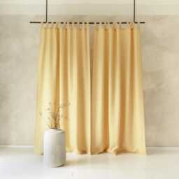 Linen Tab Top Curtain Panels, Butter Yellow Curtains With Tabs, Natural Drapes, Blackout Bedroom Window Treatments