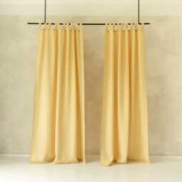 Linen Tab Top Curtain Panels, Butter Yellow Curtains With Tabs, Natural Drapes, Blackout Bedroom Window Treatments - thumbnail 2