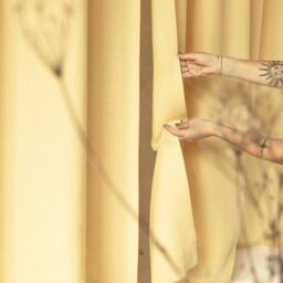 Linen Tab Top Curtain Panels, Butter Yellow Curtains With Tabs, Natural Drapes, Blackout Bedroom Window Treatments - thumbnail 3