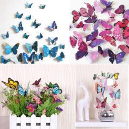 Butterflies 3D Set Of 12 , Yellow Magnetic Wall Butterfly Stickers, Murals, Cupcake Wedding Toppers - thumbnail 2