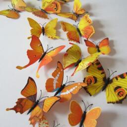 Butterflies 3D Set Of 12 , Yellow Magnetic Wall Butterfly Stickers, Murals, Cupcake Wedding Toppers - thumbnail 1