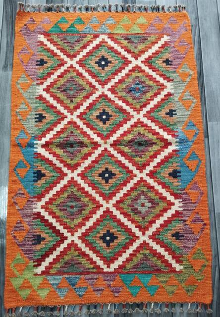 Handmade Kilim Rug, Vintage Style Artisan Afghan Turkish Aztec Geometric Wool Rug 127x82 cm - image 1