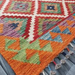 Handmade Kilim Rug, Vintage Style Artisan Afghan Turkish Aztec Geometric Wool Rug 127x82 cm - thumbnail 2