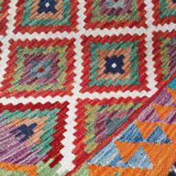 Handmade Kilim Rug, Vintage Style Artisan Afghan Turkish Aztec Geometric Wool Rug 127x82 cm - thumbnail 3