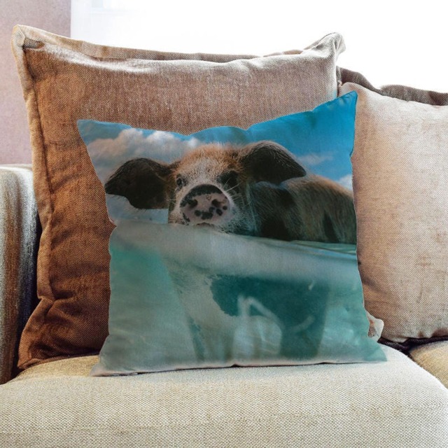 Pig Swimming Beach Sun Sand Photography - Decorative Pillow Throw Cushion Fabric , Case Cover Or With Filling