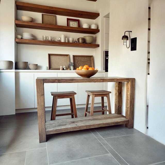 100 Year Old Oak Narrow Kitchen Island - Rustic Farmhouse Long Counter Table - image 1