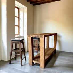 100 Year Old Oak Narrow Kitchen Island - Rustic Farmhouse Long Counter Table - thumbnail 2