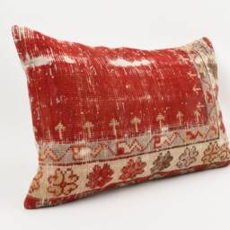 Vintage Kilim Lumbar Pillow Cover 16x24 Tribal Wool Cushion - thumbnail 3