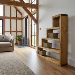 Handmade Rustic Pine Stepped Bookcase, Solid Wood Display Shelves - thumbnail 2