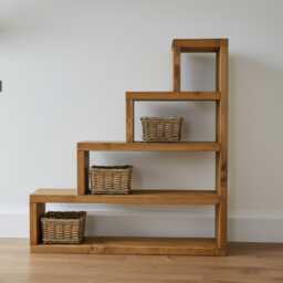 Handmade Rustic Pine Stepped Bookcase, Solid Wood Display Shelves - thumbnail 1