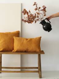 Soft Textured Bohemian Cozy Pillow Cover, Mustard Yellow Boucle Lumbar Case, Comfy Heavy & Solid Color Cushion Hidden Zipper