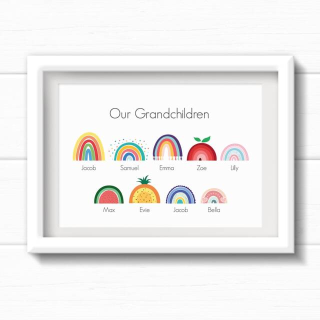 Rainbow Christmas Gift For Grandparents. Personalised Rainbows Print From Grandchildren. Present Mum, Nanny, Nain, Grandma - image 1
