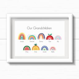 Rainbow Christmas Gift For Grandparents. Personalised Rainbows Print From Grandchildren. Present Mum, Nanny, Nain, Grandma - thumbnail 1