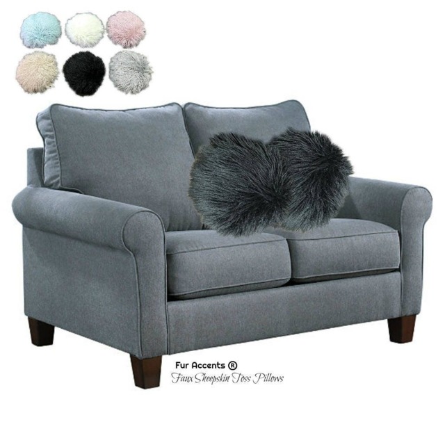 Faux Fur Round Pillows - Set Of 2 - Shaggy Mongolian Llama Sheepskin - image 1