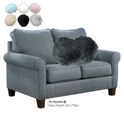 Faux Fur Round Pillows - Set Of 2 - Shaggy Mongolian Llama Sheepskin - thumbnail 1
