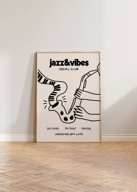 Music Print, Jazz Illustration Wall Art, Poster, Retro Hand Drawn Prints, & Vibes Social Club Aesthetic - image 1