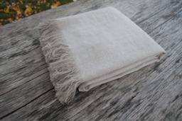 Linen Blanket, Fringed Linen Throw, Natural Flax Softened Bedspread, 260 Gsm - thumbnail 1