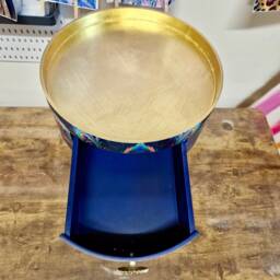 Peacock Side Table, Blue, Green & Teal Jewel Colours, Opulent Nightstand, Gold Navy Bedside Round Small Table - thumbnail 4