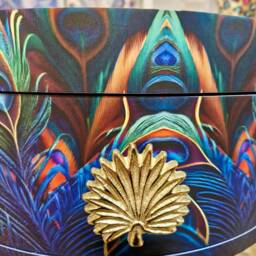 Peacock Side Table, Blue, Green & Teal Jewel Colours, Opulent Nightstand, Gold Navy Bedside Round Small Table - thumbnail 3